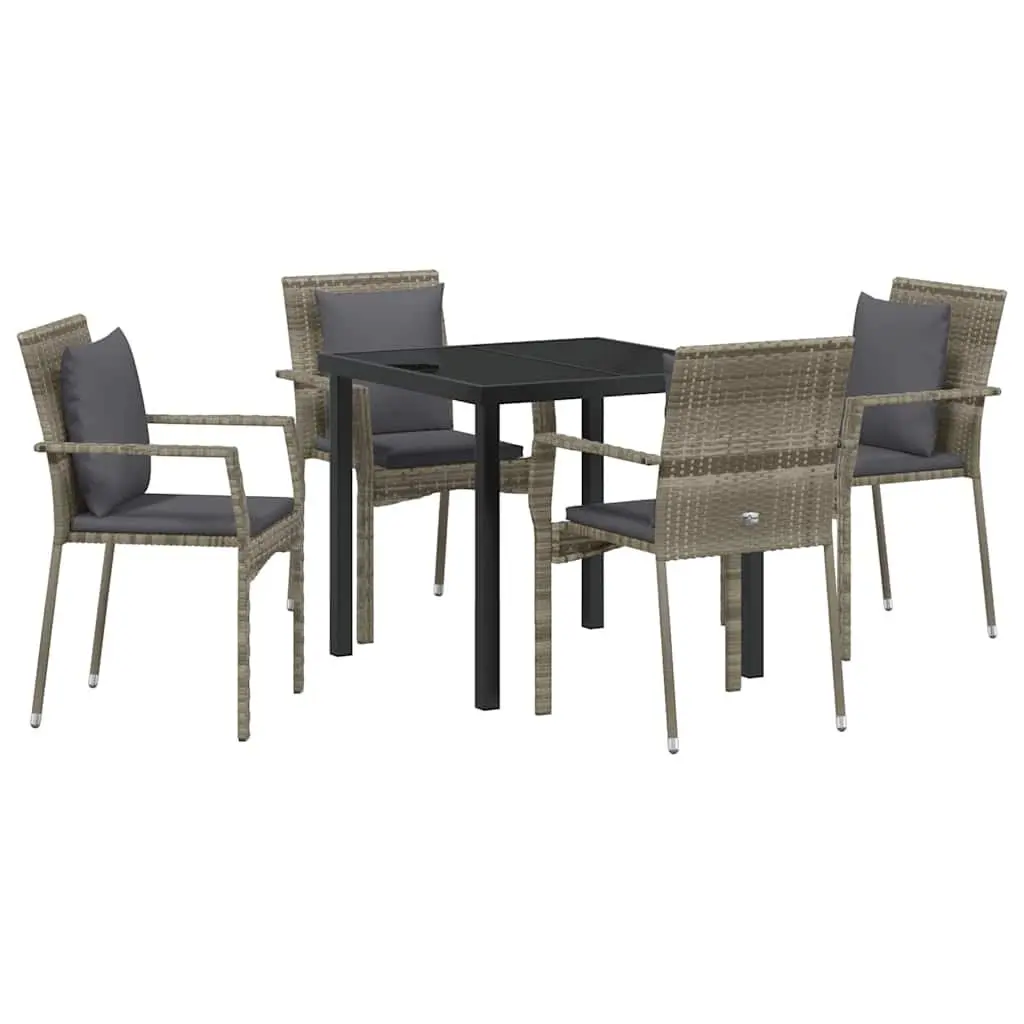Outdoor Dining Set Grey 5 Pieces Poly Rattan Tempered Glass Table Chairs