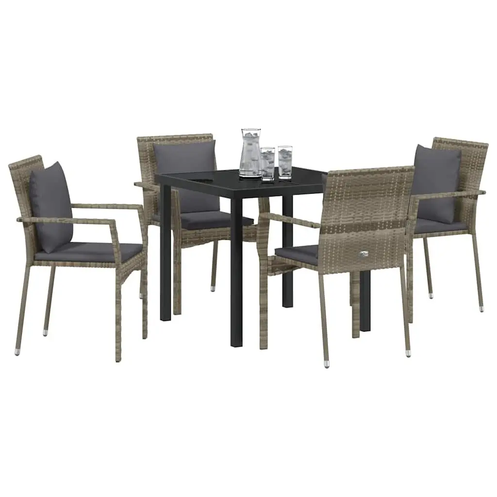 Outdoor Dining Set Grey 5 Pieces Poly Rattan Tempered Glass Table Chairs