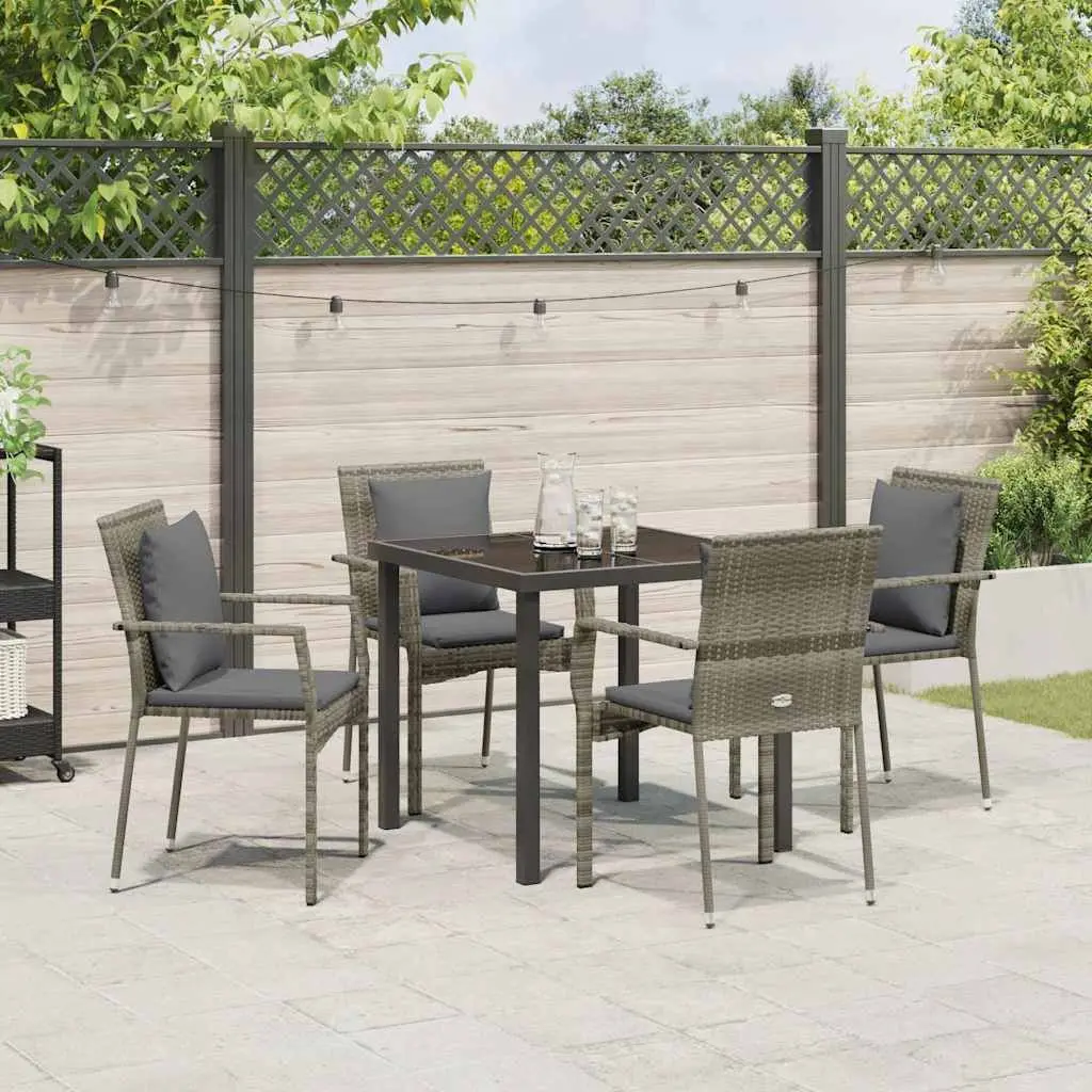 Outdoor Dining Set Grey 5 Pieces Poly Rattan Tempered Glass Table Chairs