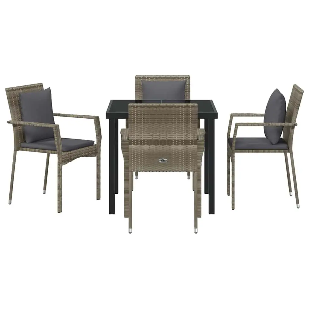 Outdoor Dining Set Grey 5 Pieces Poly Rattan Tempered Glass Table Chairs