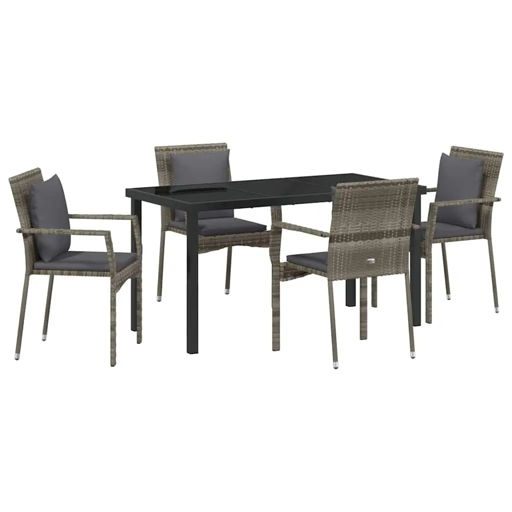 Garden Dining Set 5 Piece Outdoor Furniture Tempered Glass Table Cushioned Seats