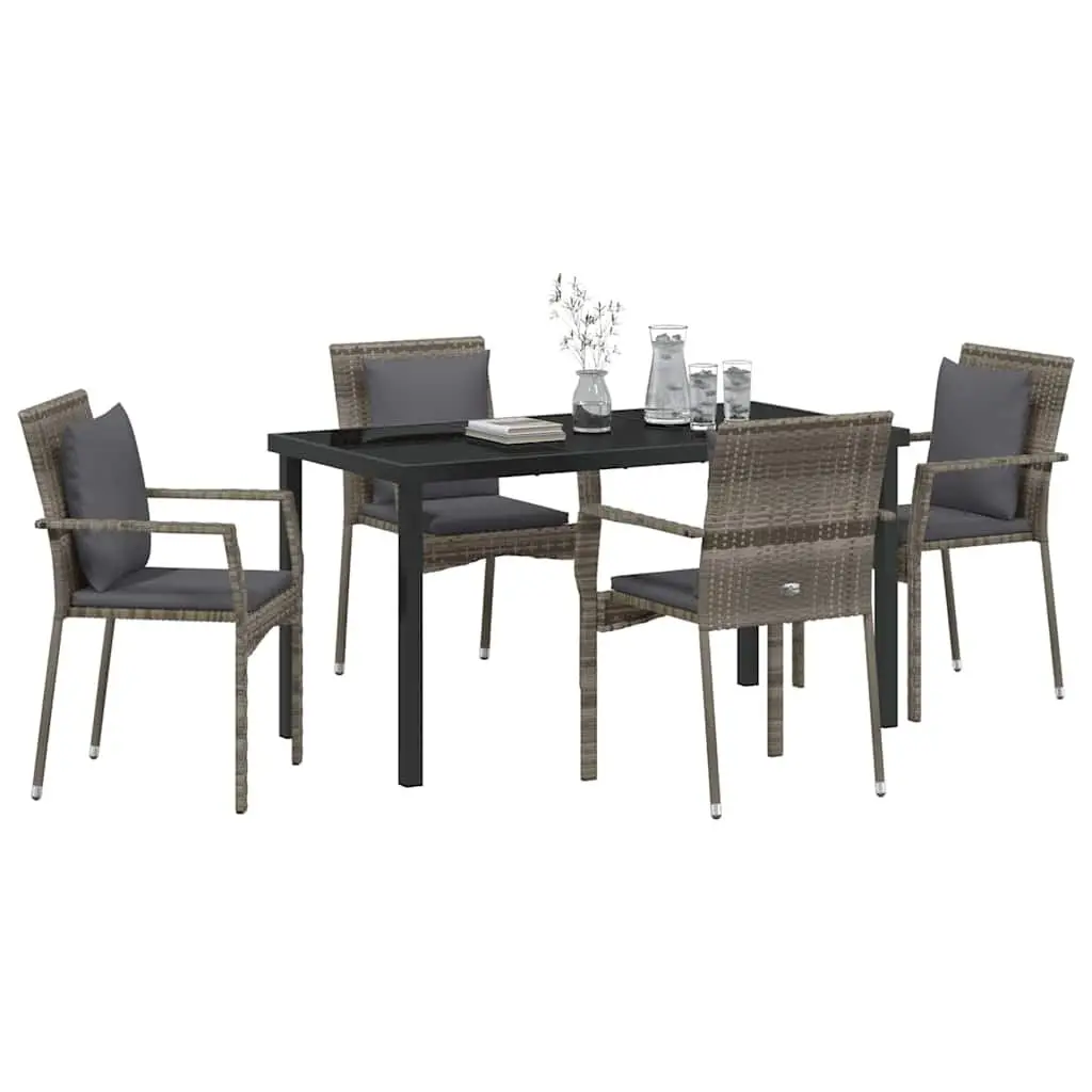 Garden Dining Set 5 Piece Outdoor Furniture Tempered Glass Table Cushioned Seats