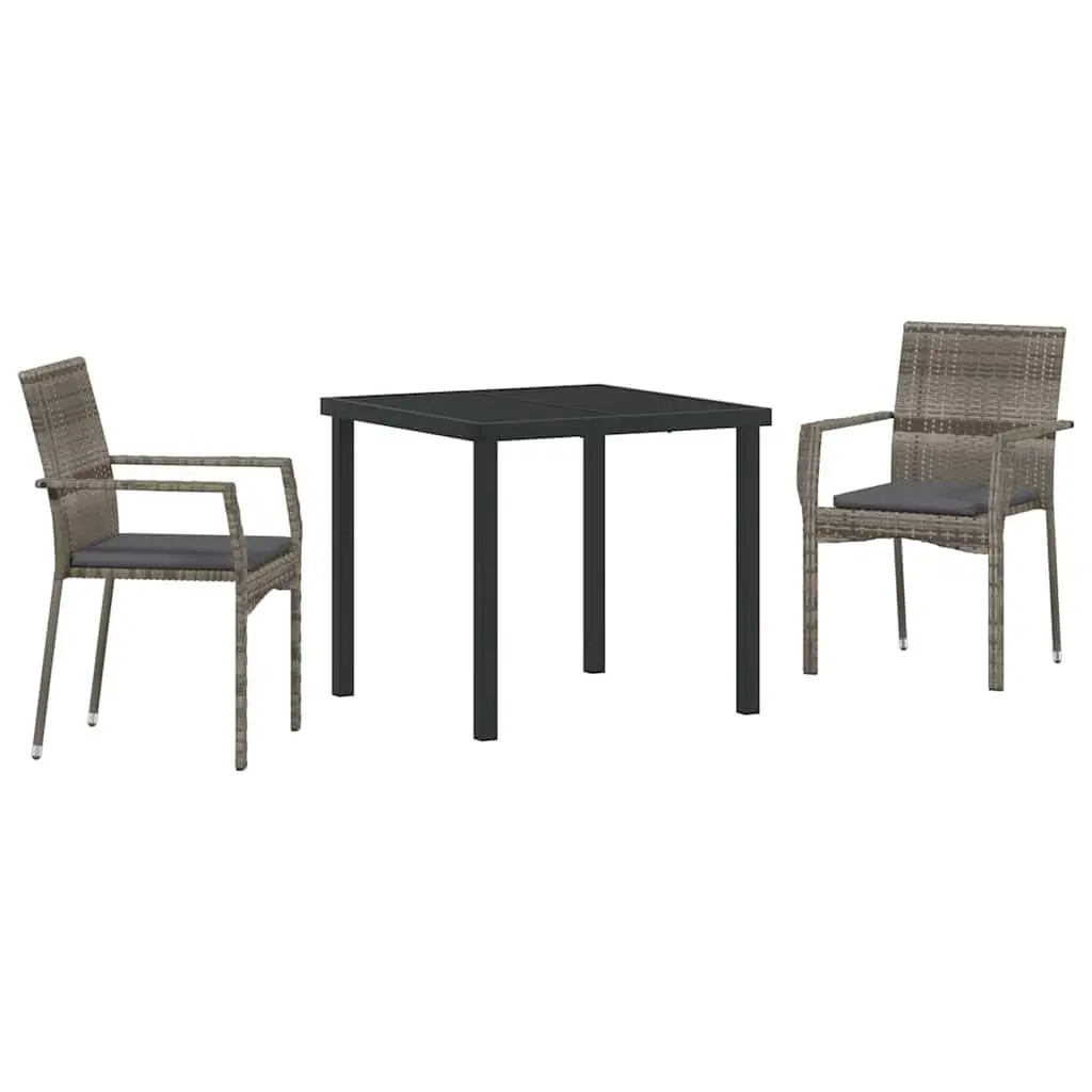 Garden Dining Set 3 Pieces Grey Outdoor Furniture Patio Rattan Chairs Table