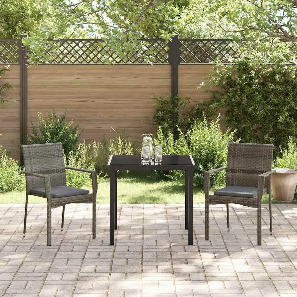 Garden Dining Set 3 Pieces Grey Outdoor Furniture Patio Rattan Chairs Table
