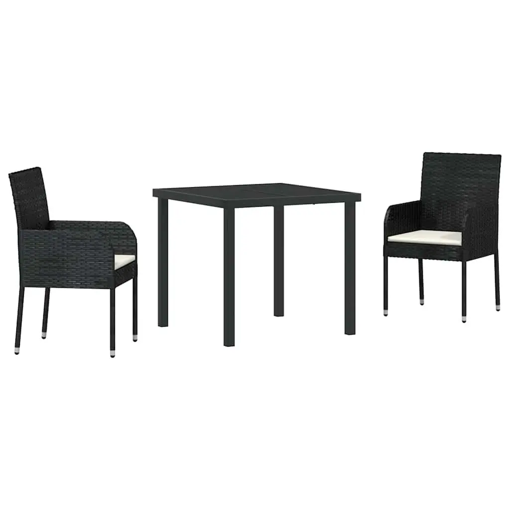 Garden Dining Set 3 Pieces Outdoor Furniture Patio Table Chairs Cushion Black