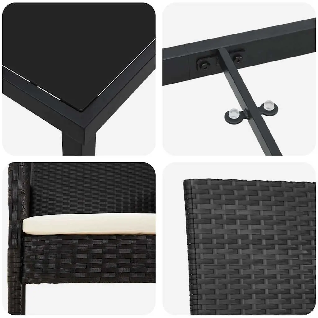 Garden Dining Set 3 Pieces Outdoor Furniture Patio Table Chairs Cushion Black