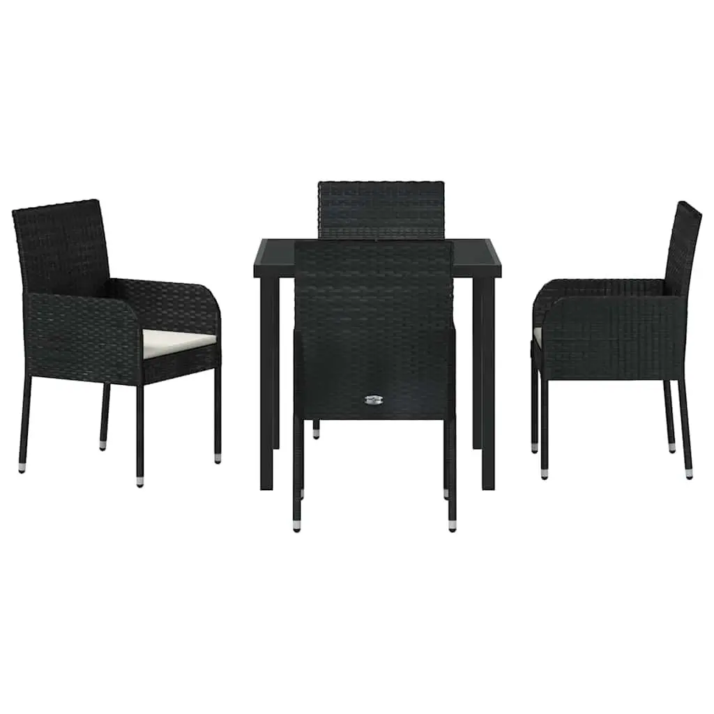 Garden Dining Set Black 5 Piece Outdoor Furniture Poly Rattan with Cushions