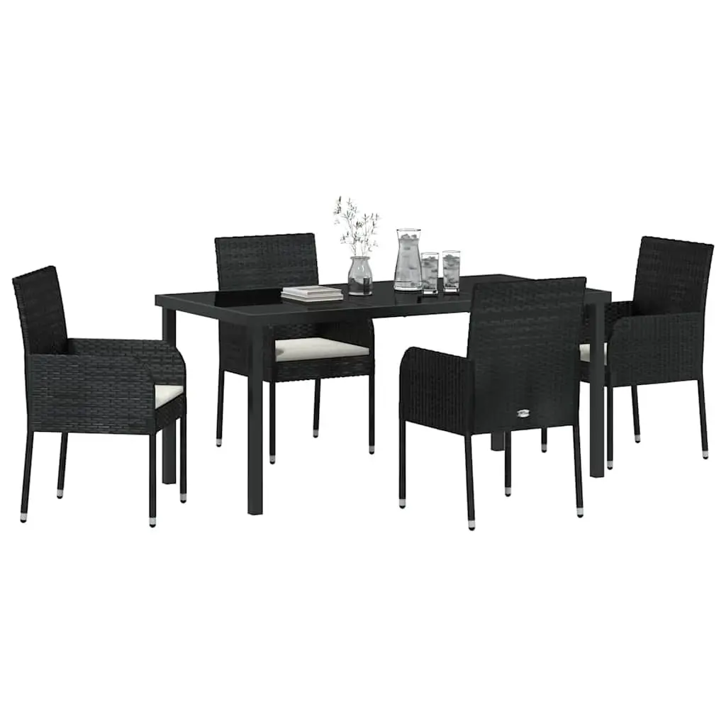Garden Dining Set Black 5 Piece Outdoor Furniture Poly Rattan with Cushions