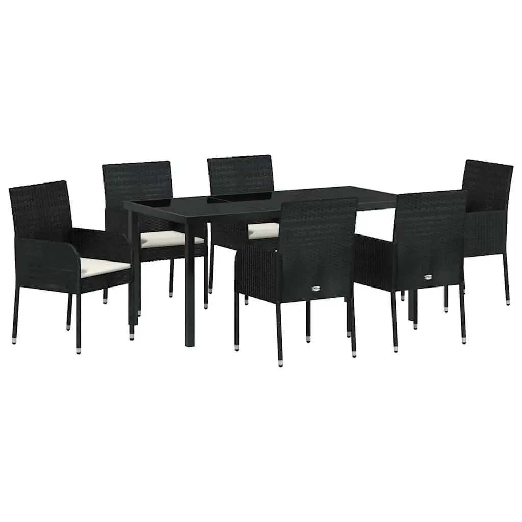 Garden Dining Set 7 Piece Outdoor Furniture Poly Rattan with Cushions Black