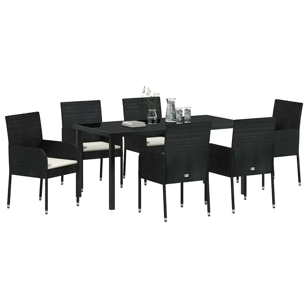 Garden Dining Set 7 Piece Outdoor Furniture Poly Rattan with Cushions Black
