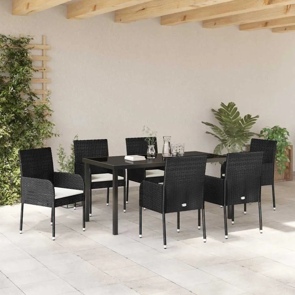 Garden Dining Set 7 Piece Outdoor Furniture Poly Rattan with Cushions Black