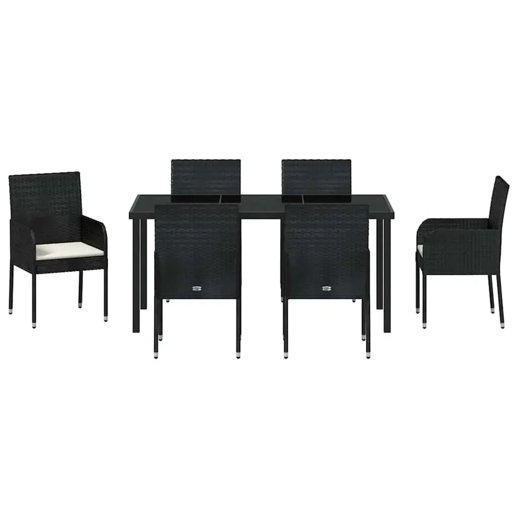 Garden Dining Set 7 Piece Outdoor Furniture Poly Rattan with Cushions Black