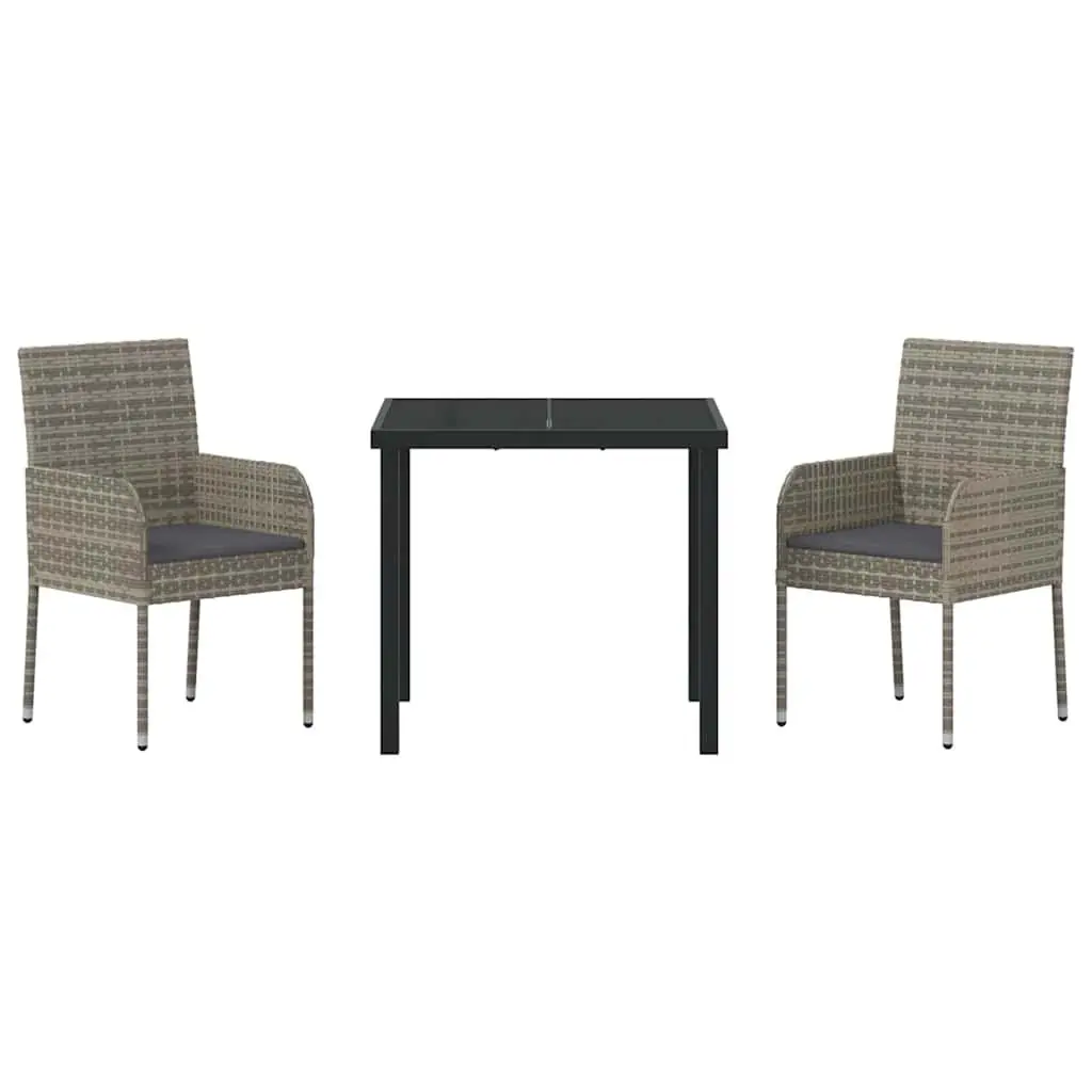 Garden Dining Set Grey 3 Piece Outdoor Furniture Poly Rattan Tempered Glass