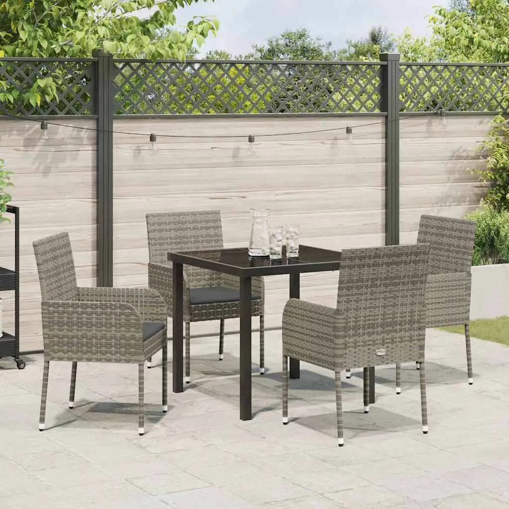 Garden Dining Set 5 Piece Outdoor Furniture Grey Poly Rattan Cushioned Seats