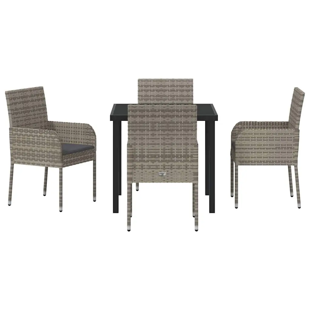 Garden Dining Set 5 Piece Outdoor Furniture Grey Poly Rattan Cushioned Seats