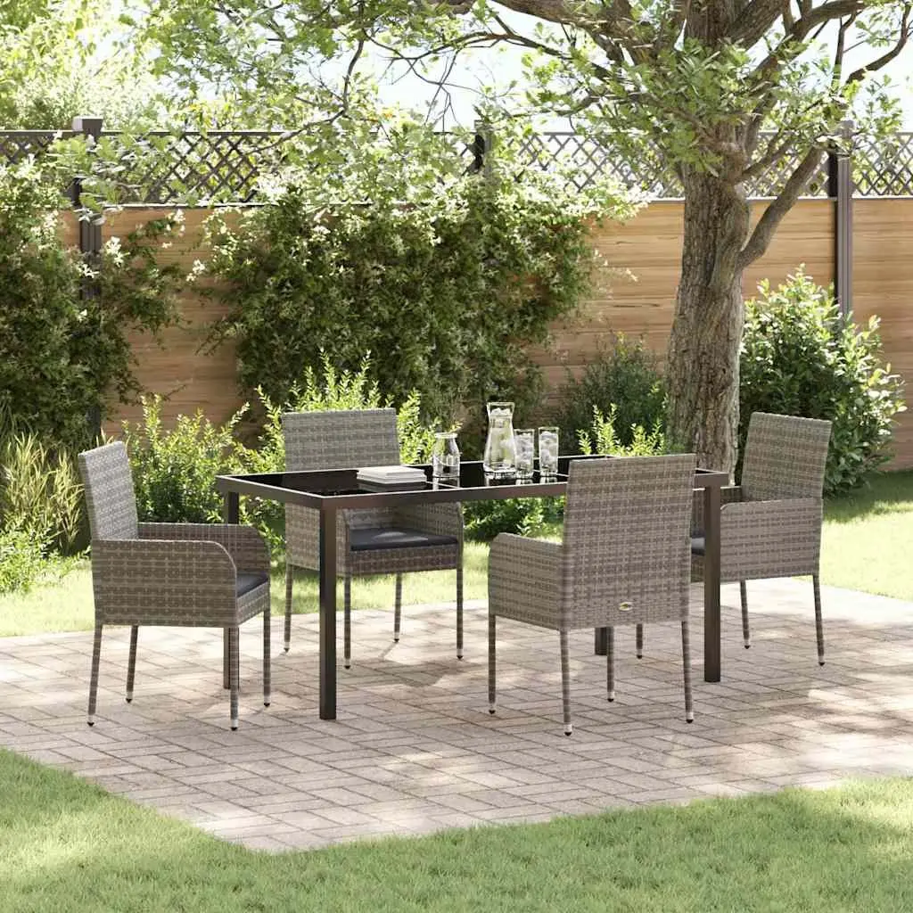 Garden Dining Set Grey 5 Piece Poly Rattan Tempered Glass