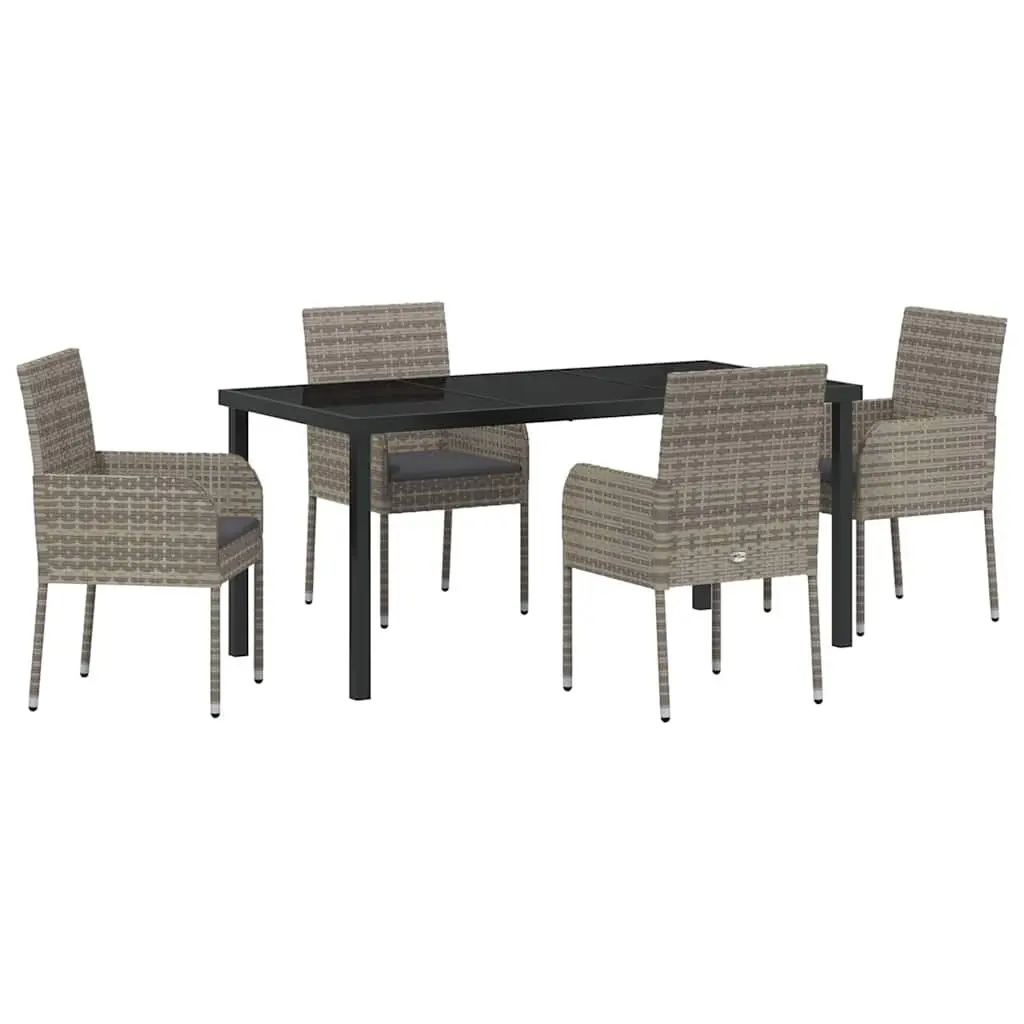 Garden Dining Set Grey 5 Piece Poly Rattan Tempered Glass