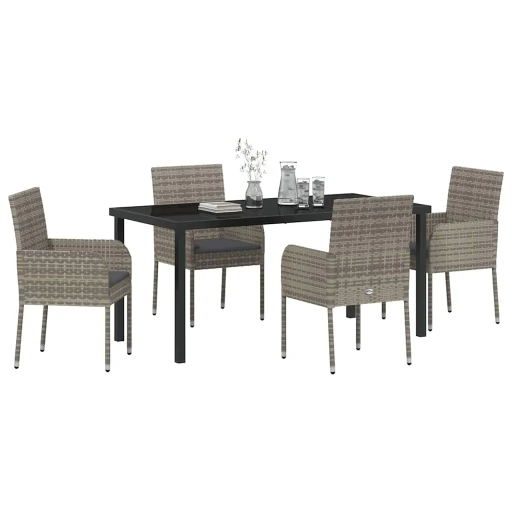 Garden Dining Set Grey 5 Piece Poly Rattan Tempered Glass