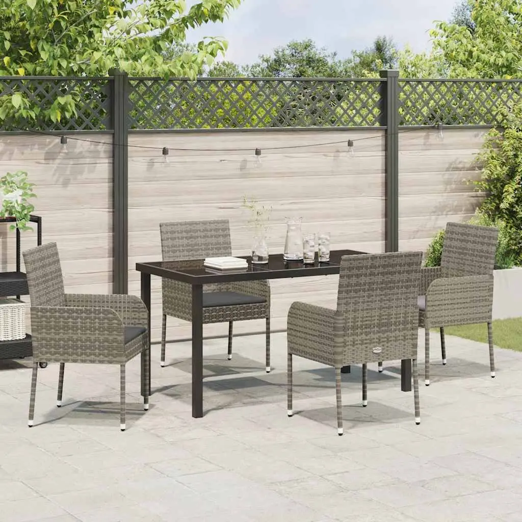 Garden Dining Set Grey 5 Piece Poly Rattan Tempered Glass