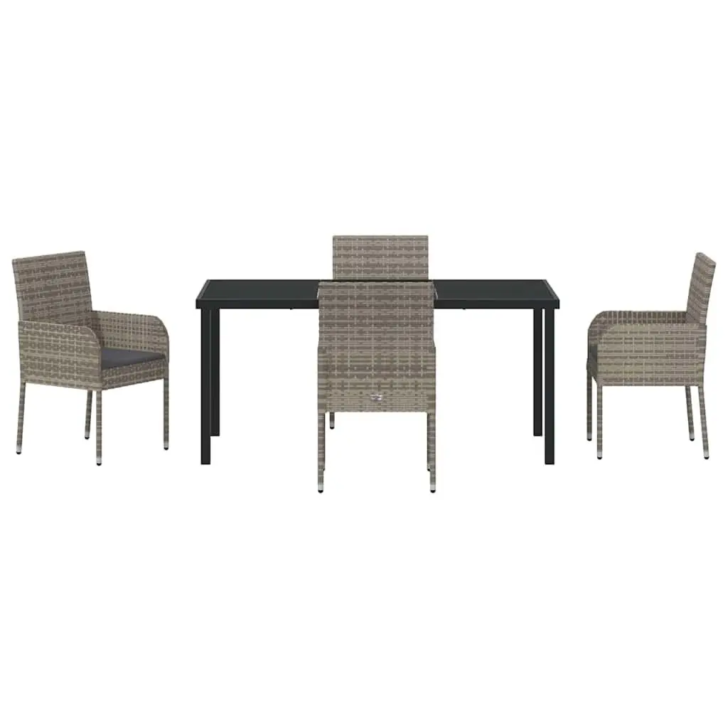 Garden Dining Set Grey 5 Piece Poly Rattan Tempered Glass