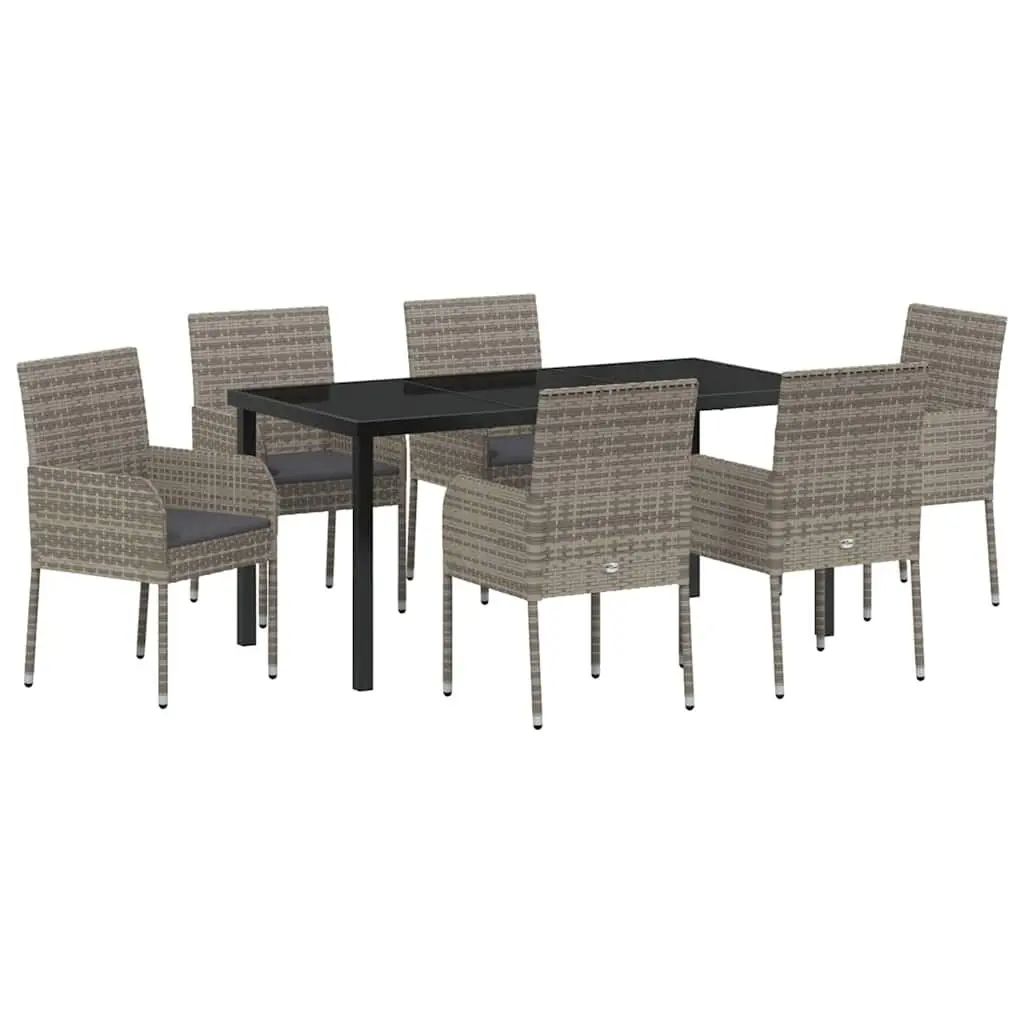 Garden Dining Set 7 Piece Outdoor Furniture Grey Poly Rattan with Cushions