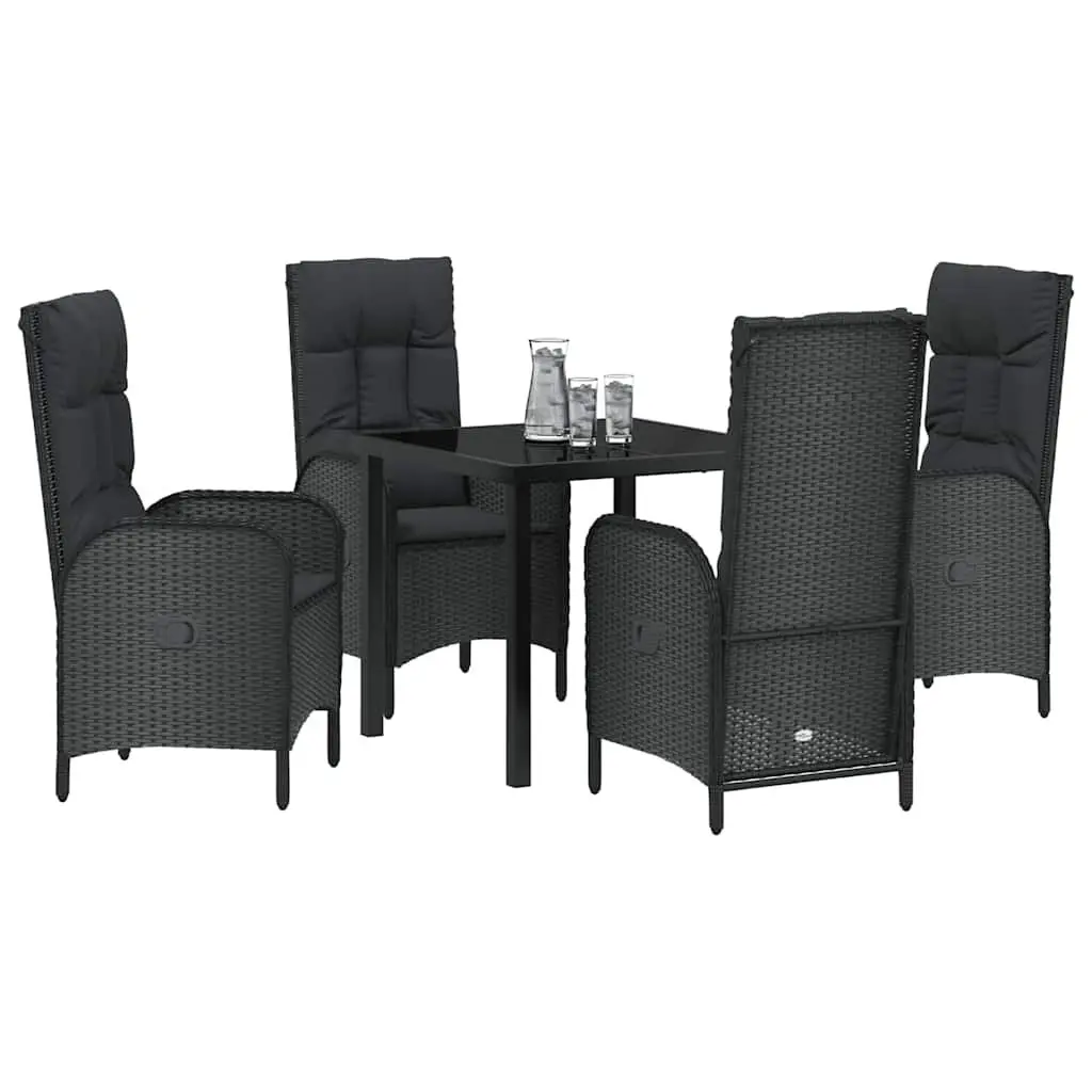 Garden Dining Set Black 5 Piece Outdoor Furniture with Cushions