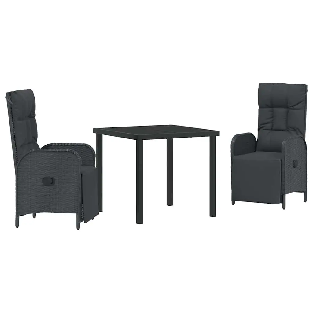 Garden Dining Set 3 Pieces Outdoor Furniture Poly Rattan Black with Cushions