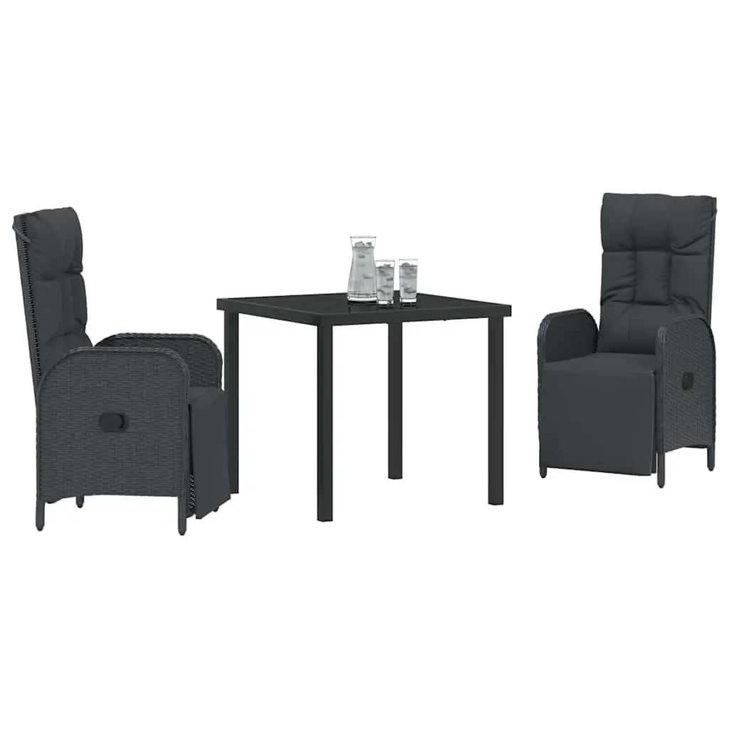 Garden Dining Set 3 Pieces Outdoor Furniture Poly Rattan Black with Cushions