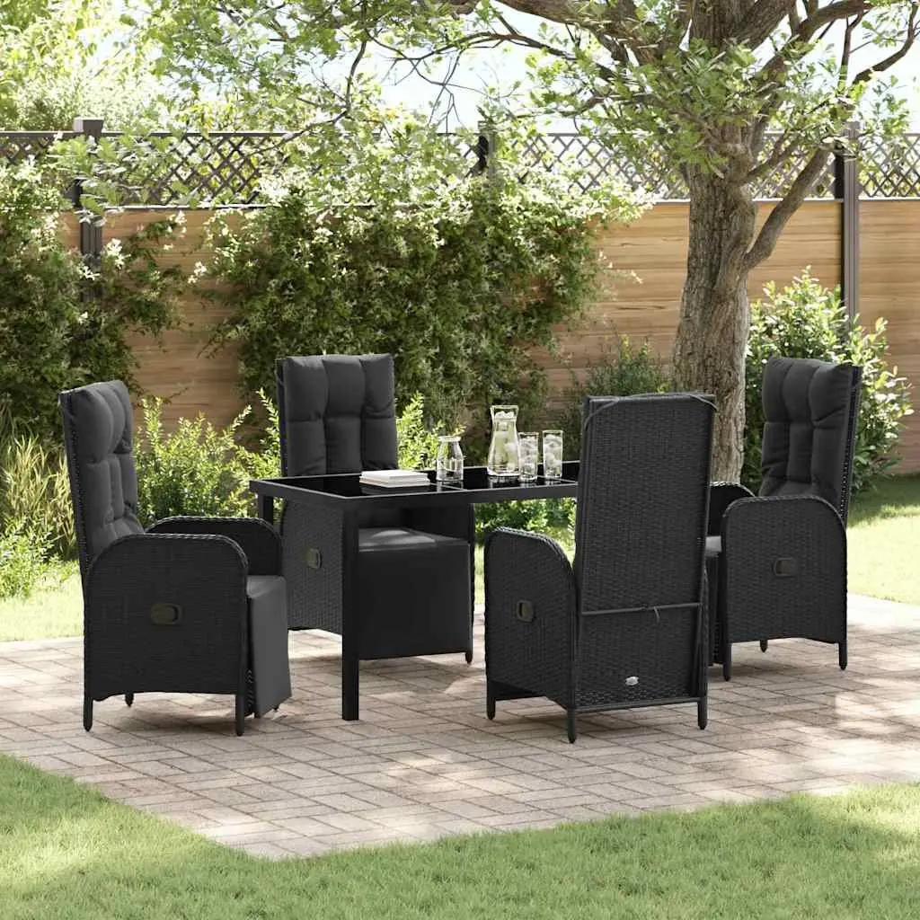 Garden Dining Set Black 5 Piece Outdoor Furniture Patio Table Chairs with Cushions