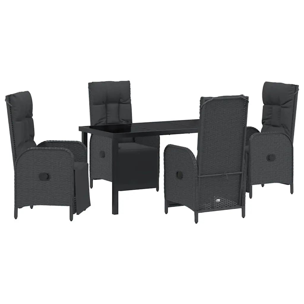 Garden Dining Set Black 5 Piece Outdoor Furniture Patio Table Chairs with Cushions