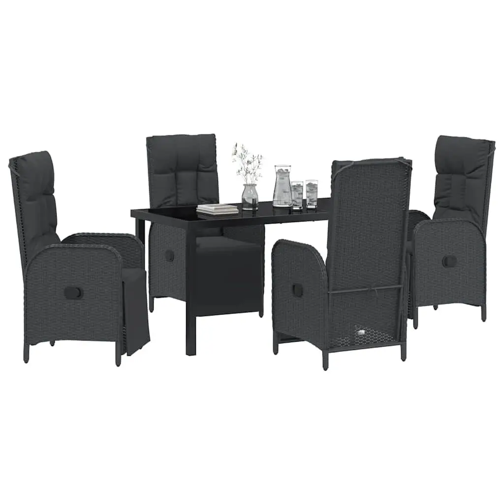 Garden Dining Set Black 5 Piece Outdoor Furniture Patio Table Chairs with Cushions