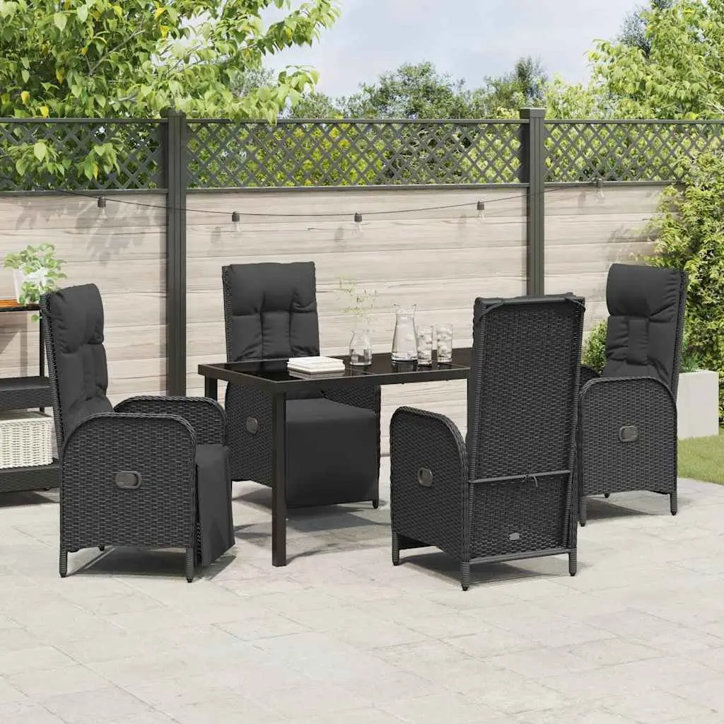 Garden Dining Set Black 5 Piece Outdoor Furniture Patio Table Chairs with Cushions