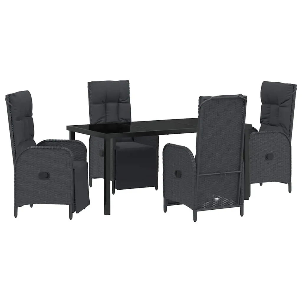 Garden Dining Set 5 Pieces Outdoor Furniture with Cushions Black Poly Rattan