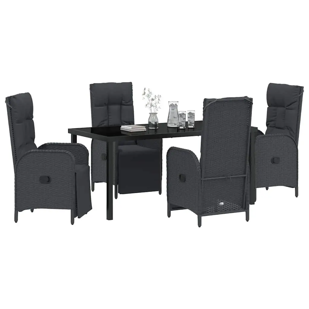 Garden Dining Set 5 Pieces Outdoor Furniture with Cushions Black Poly Rattan