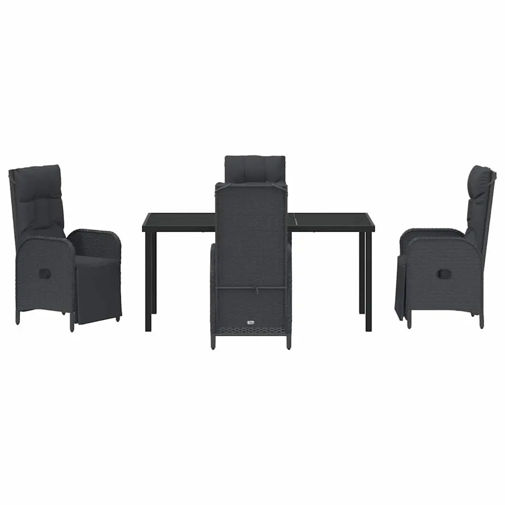 Garden Dining Set 5 Pieces Outdoor Furniture with Cushions Black Poly Rattan