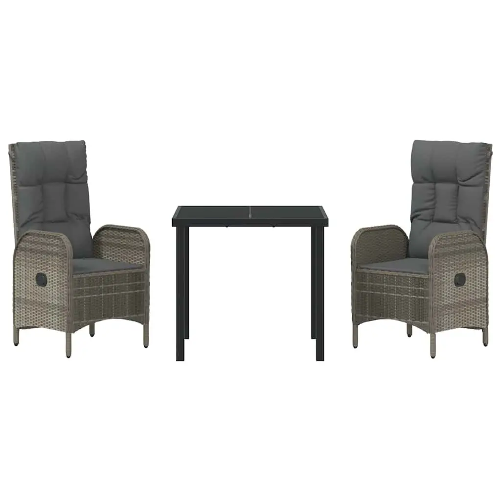 Garden Dining Set 3 Piece Outdoor Furniture Grey Poly Rattan with Cushions