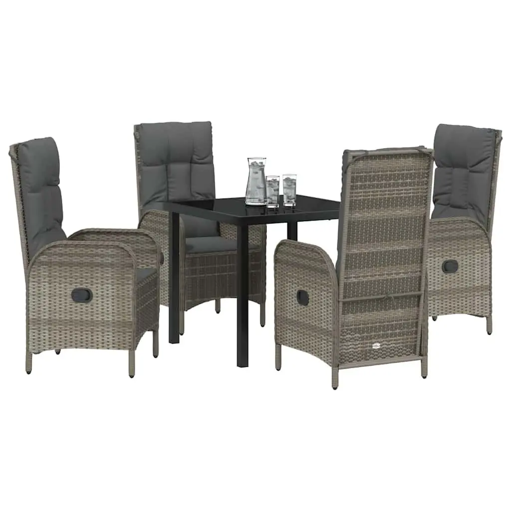 Garden Dining Set Grey 5 Pieces Outdoor Patio Furniture Poly Rattan with Cushioned Seats