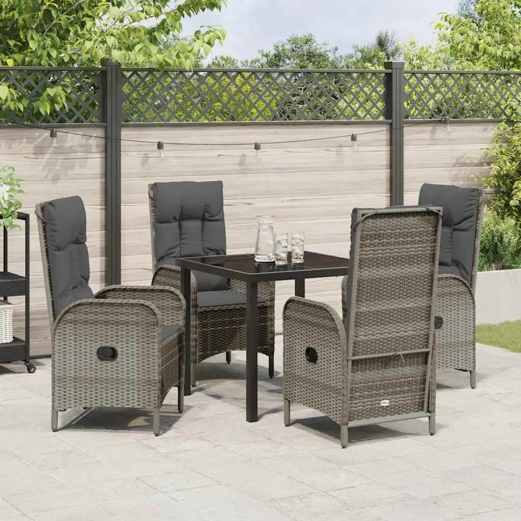 Garden Dining Set Grey 5 Pieces Outdoor Patio Furniture Poly Rattan with Cushioned Seats