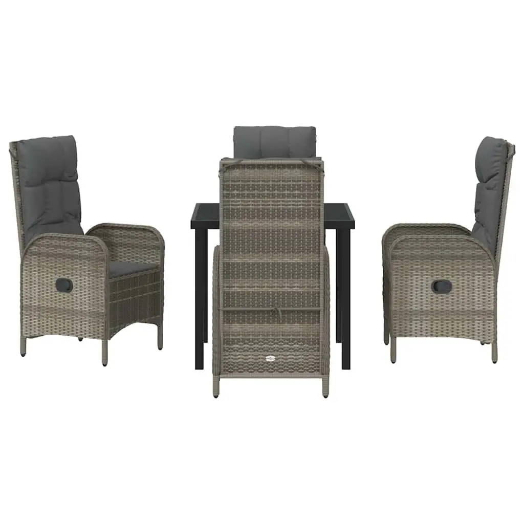 Garden Dining Set Grey 5 Pieces Outdoor Patio Furniture Poly Rattan with Cushioned Seats