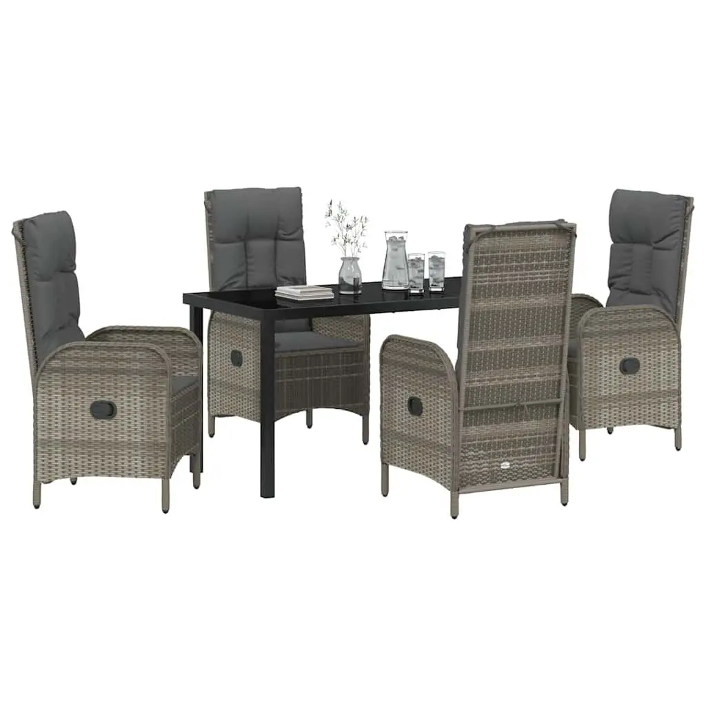 Garden Dining Set Grey 5 Piece Poly Rattan Cushion Outdoor Furniture
