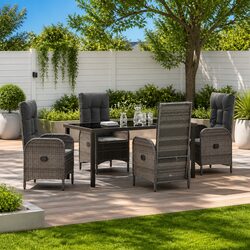 Garden Dining Set 5-Piece Outdoor Furniture with Cushions Grey Poly Rattan