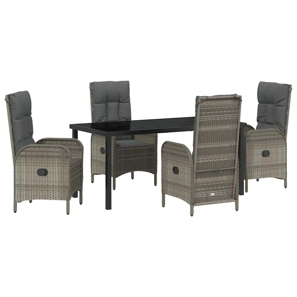 Garden Dining Set Grey 5 Piece Outdoor Furniture with Cushions Poly Rattan