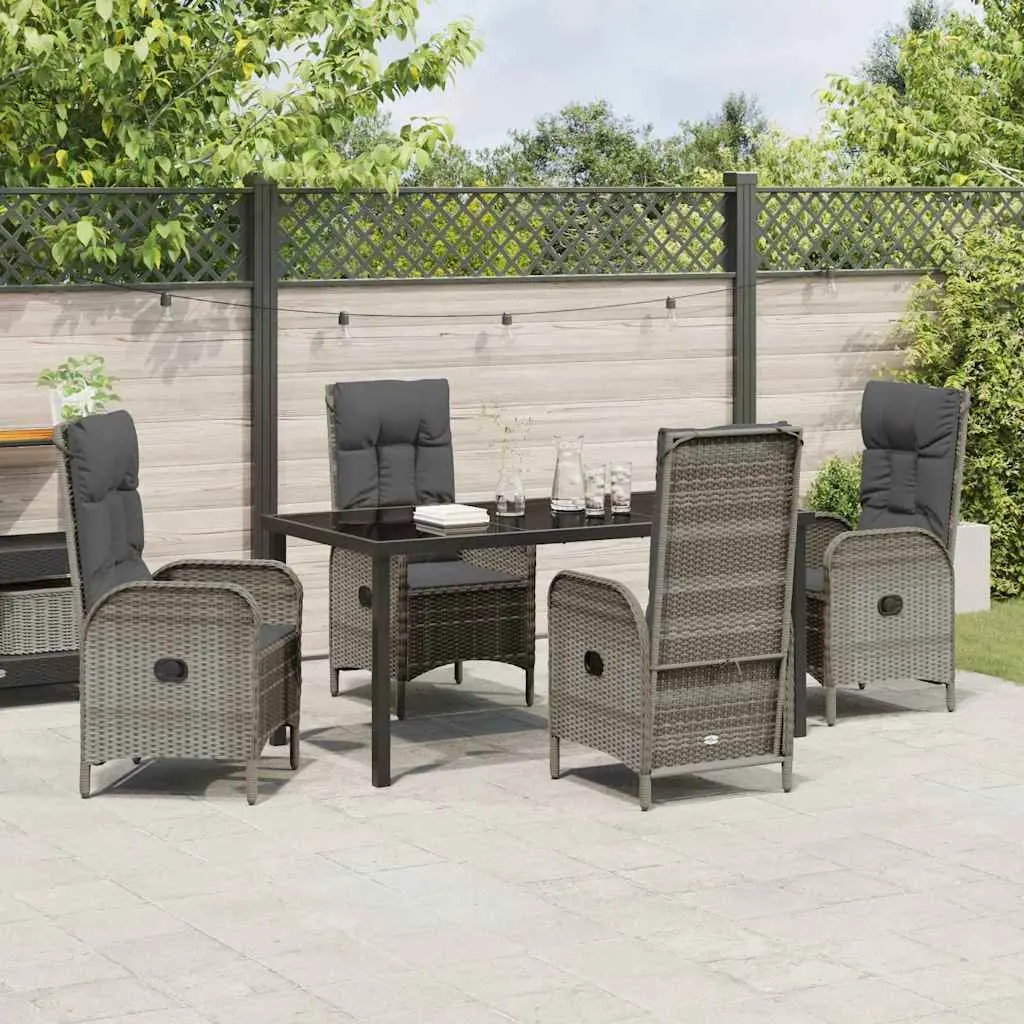 Garden Dining Set Grey 5 Piece Outdoor Furniture with Cushions Poly Rattan