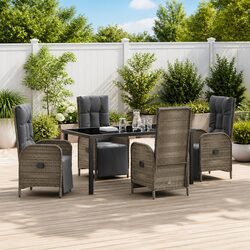5 Piece Garden Dining Set Grey Poly Rattan with Cushions Outdoor Furniture