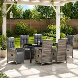 Garden Dining Set 7 Pieces Grey Poly Rattan Outdoor Furniture with Cushions