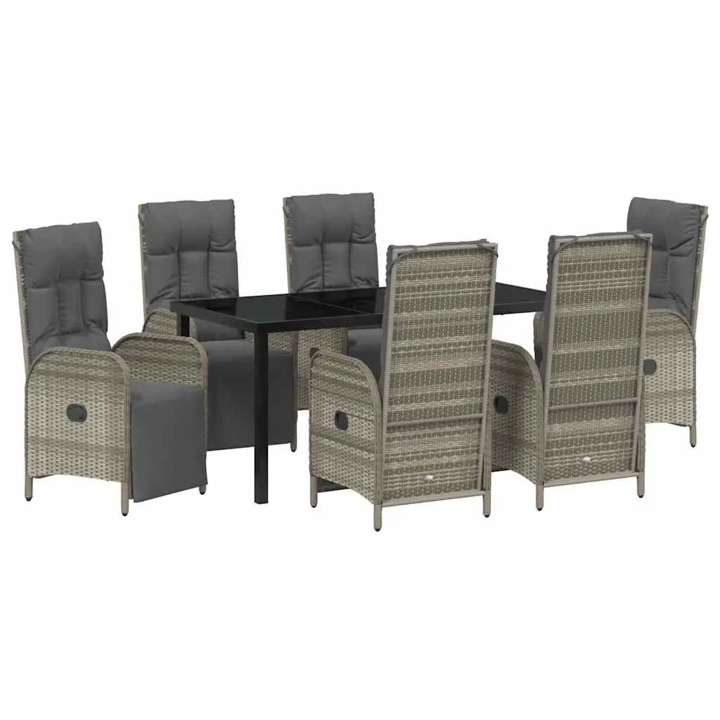 Garden Dining Set Grey 7 Piece Poly Rattan Outdoor Furniture with Cushions