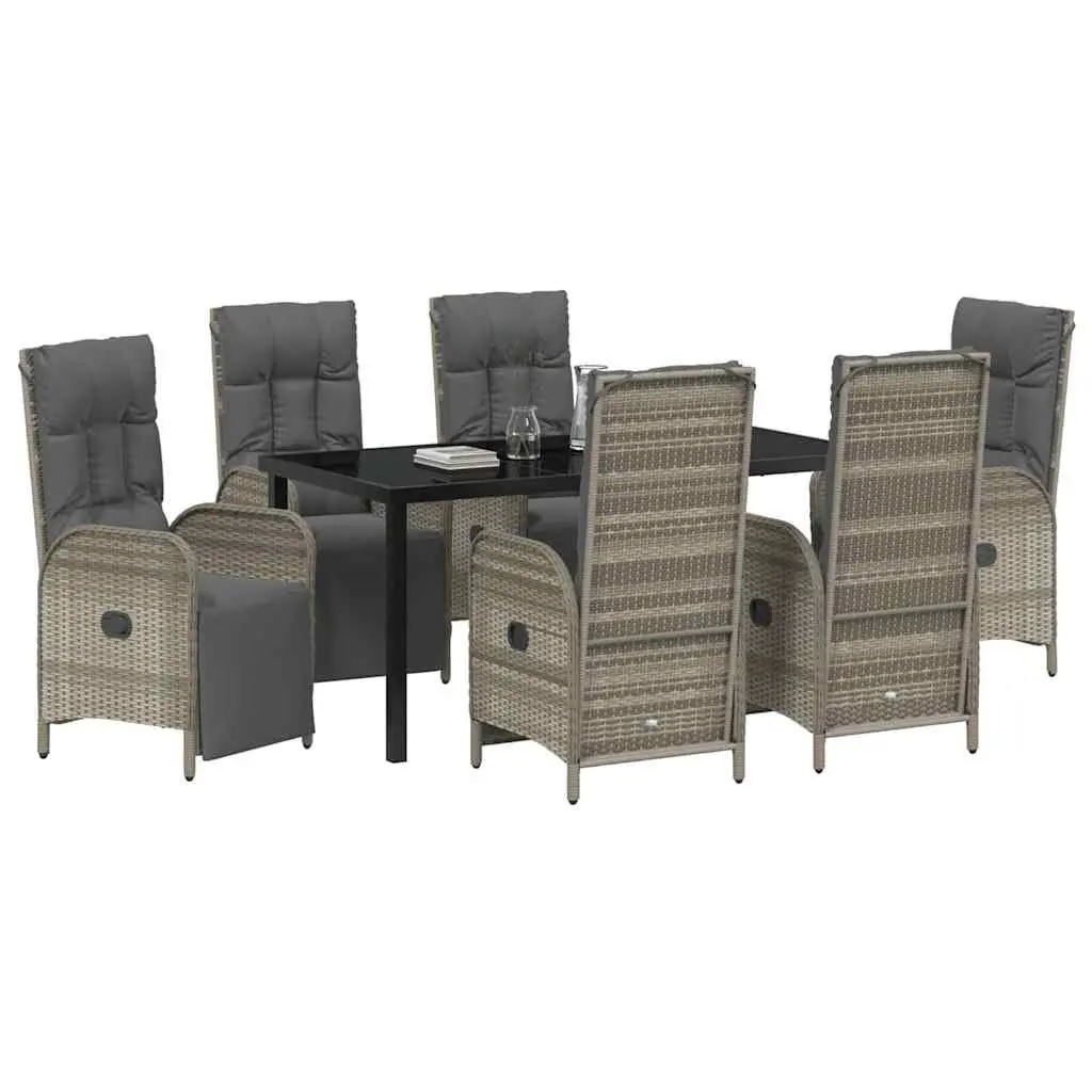 Garden Dining Set Grey 7 Piece Poly Rattan Outdoor Furniture with Cushions