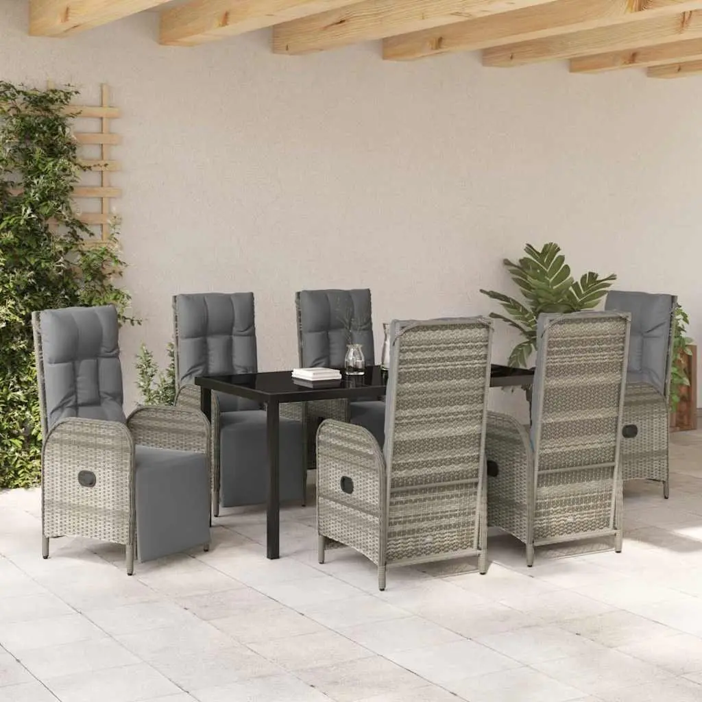 Garden Dining Set Grey 7 Piece Poly Rattan Outdoor Furniture with Cushions