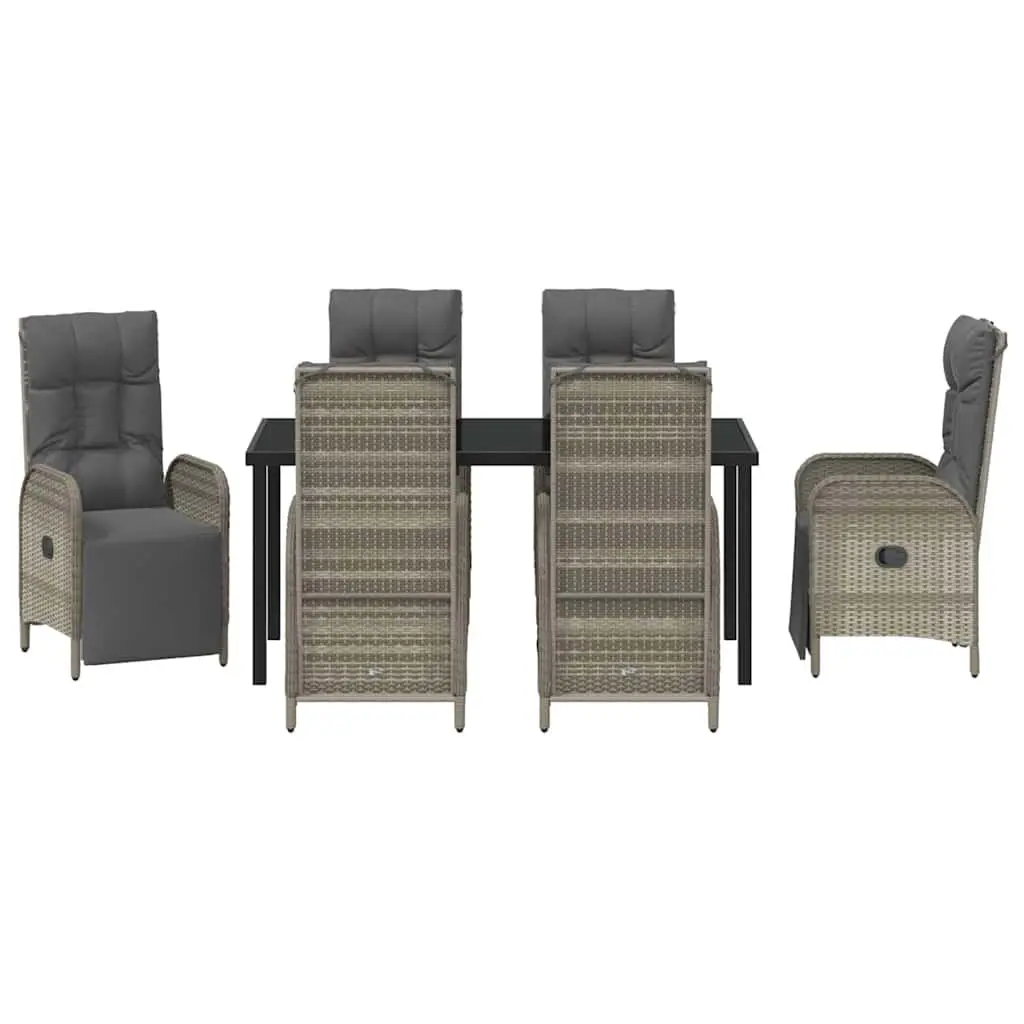 Garden Dining Set Grey 7 Piece Poly Rattan Outdoor Furniture with Cushions