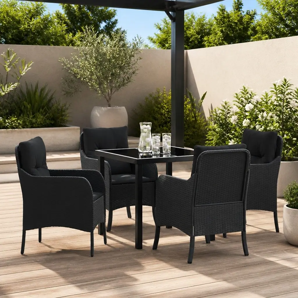 Garden Dining Set Black 5 Piece Outdoor Furniture Poly Rattan with Cushions